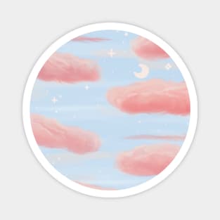 Aesthetic Pink fluffy clouds with stars Magnet